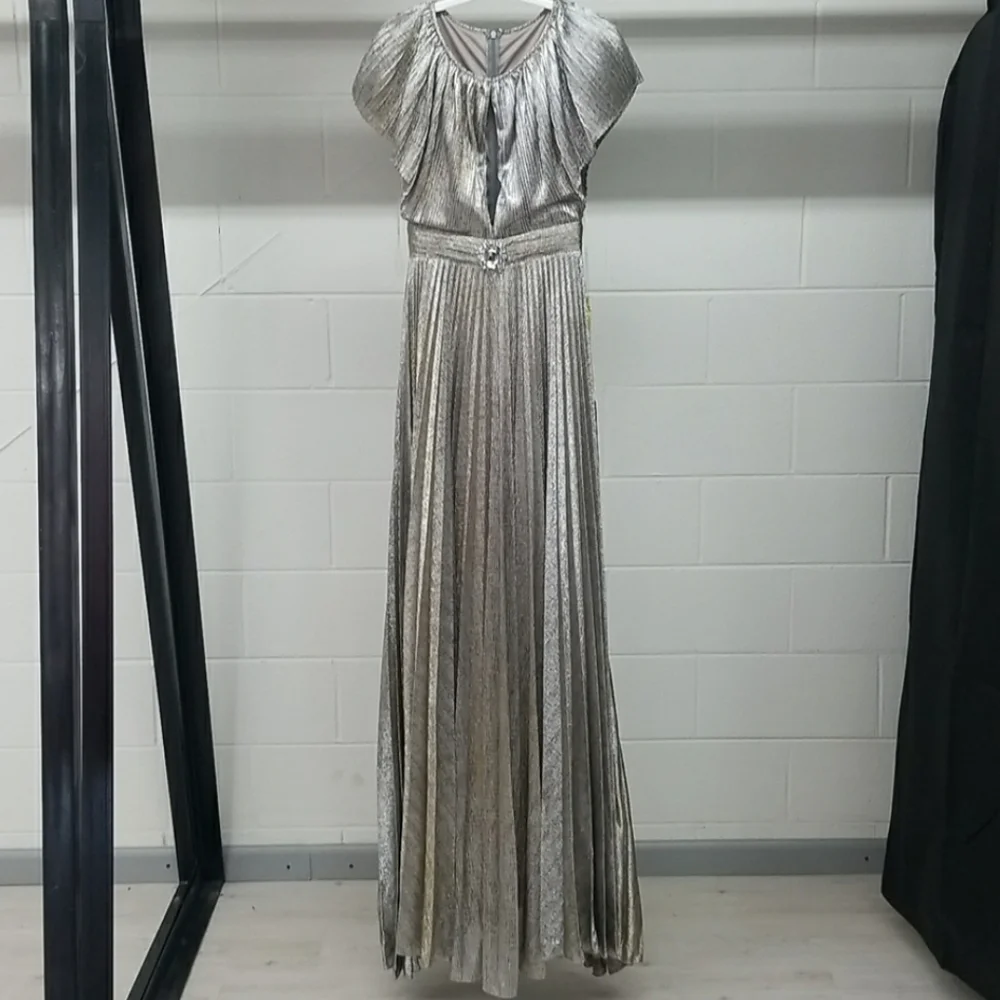 Tarik Ediz metallic silver belted-look dress gown 8 - Picture 5 of 8